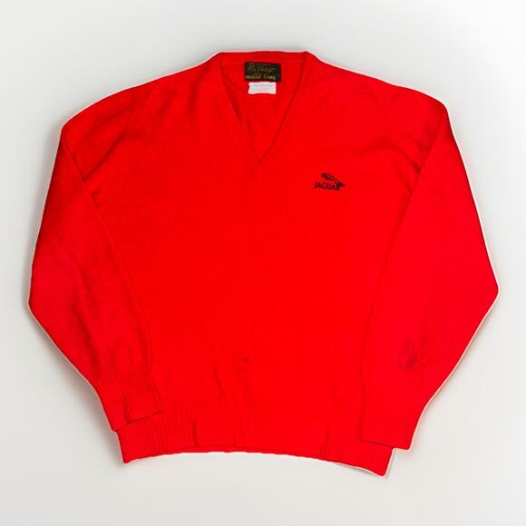 Vintage McGeorge of Dumfries Lambswool Sweater V Neck Red XL 22x25 Distressed - Picture 1 of 11